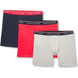 Tommy Hilfiger Men’s Micro Classics Boxer Brief 3-Pack(Grey Heather  Navy W/ Primary Red Waistband  Primary Red)