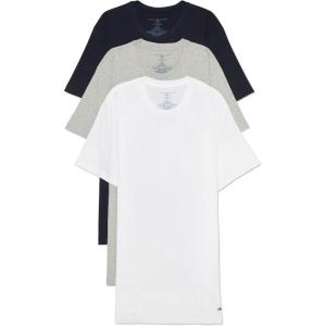 Tommy Hilfiger Men’s Undershirts 3 Pack Cotton Classics Slim Fit Crew T-Shirt(Slim Crew Neck – White/Grey/Navy)