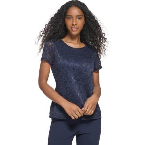 Tommy Hilfiger Short Sleeve Lace Blouse(Midnight)