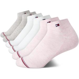 Tommy Hilfiger Women’s 6 Pack Flag Sport Cushion Short Crew Socks(Pink Logo)