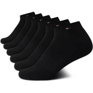Tommy Hilfiger Women’s 6 Pack Flag Sport Cushion Short Crew Socks(Pure Black)