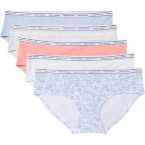 Tommy Hilfiger Women’s Classic Cotton Logoband Hipster 5-Pack(Harbor/Bright White/Desert Flower/Sweet Blue/Heather Grey Stripe)