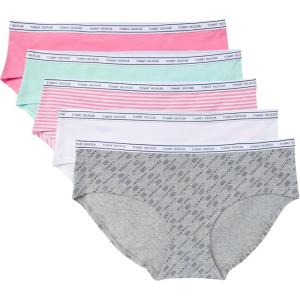 Tommy Hilfiger Women’s Classic Cotton Logoband Hipster 5-Pack(Th Flag Print/Beach Glass/Bright White/Morning Glory/Morning Glory Stripe)