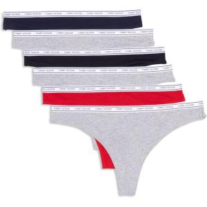 Tommy Hilfiger Women’s Cotton Thong Underwear – 6 Pack(Heather Grey /Navy /Red /Grey /Black /Red)