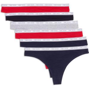Tommy Hilfiger Women’s Cotton Thong Underwear – 6 Pack(Navy /Red /Grey /Black /Grey /Navy)