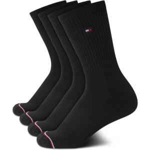 Tommy Hilfiger Womens Crew Socks – 4 Pack Moisture Wicking Breathable Athletic Casual Crew Socks for Women (Sizes 4-10)(Black Logo)