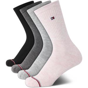 Tommy Hilfiger Womens Crew Socks – 4 Pack Moisture Wicking Breathable Athletic Casual Crew Socks for Women (Sizes 4-10)(Rose Smoke Heather Assorted)