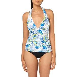 Tommy Hilfiger Womens Halter Tankini Top(Blue Tropical)