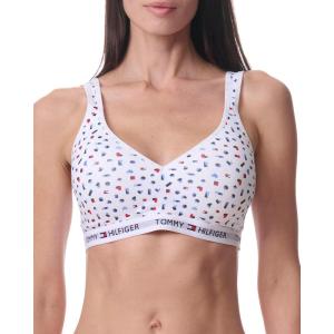 Tommy Hilfiger Womens Light Lift Classic Cotton Bralette Bra(Bright White W Flag)