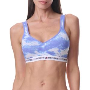 Tommy Hilfiger Womens Light Lift Classic Cotton Bralette Bra(Tiedye Baja Blue)