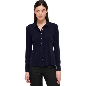Tommy Hilfiger Women’s Long Sleeve Collared Button Front Top(Midnight)