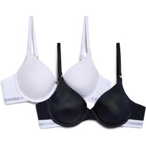 Tommy Hilfiger Womens Microfiber Push-up Bra with Underwire 2-Pack(Bright White Black)