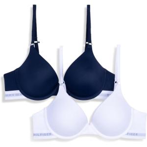 Tommy Hilfiger Womens Microfiber Push-up Bra with Underwire 2-Pack(Bright White/Sky Captain)