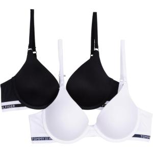 Tommy Hilfiger Womens Microfiber Push-up Bra with Underwire 2-Pack(Brightwhite/Black)