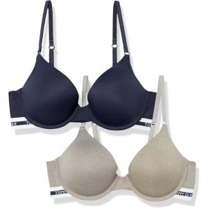 Tommy Hilfiger Womens Microfiber Push-up Bra with Underwire 2-Pack(Heather Grey / Navy Blazer)