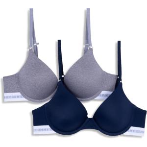 Tommy Hilfiger Womens Microfiber Push-up Bra with Underwire 2-Pack(Sky Captain/Heather Grey)
