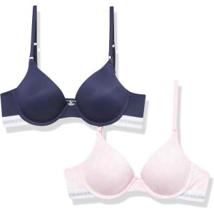 Tommy Hilfiger Womens Microfiber Push-up Bra with Underwire 2-Pack(Sprinkle Dash Floral Blushing Bride/Sky Captain)