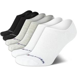 Tommy Hilfiger Womens No Show Socks – 6 Pack Cotton Blend Ankle Socks for Women – Ultra Low Cut Liners for Loafers & Sneakers(Black/White/Grey)