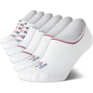 Tommy Hilfiger Womens No Show Socks – 6 Pack Cotton Blend Ankle Socks for Women – Ultra Low Cut Liners for Loafers & Sneakers(White Logo)