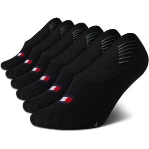 Tommy Hilfiger Women’s No Show Socks – 6 Pack Soft Sretch Sneaker Liner Low Cut Ankle Socks with No-Slip Heel (Size: 4-10)(Black Logo Multi)