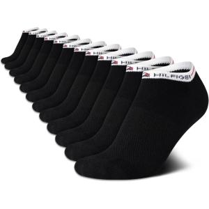 Tommy Hilfiger Womens No Show Socks -12 Pack Cotton Blend Lightweight Athletic Performance Cushioned Running Socks for Women(Black)