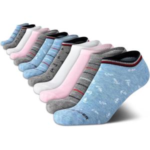 Tommy Hilfiger Womens No Show Socks -12 Pack Cotton Blend Lightweight Athletic Performance Cushioned Running Socks for Women(Blue Stripe Assorted)