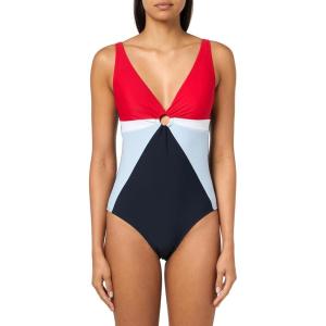 Tommy Hilfiger Women’s One Piece Keyhole Ring Detail Swimsuit(Color Block)