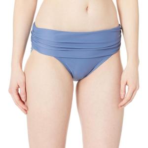 Tommy Hilfiger Womens Smocked Bikini Bottom(Harbor Blue Solid)
