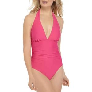 Tommy Hilfiger Womens Stretch Tummy Control Halter Neck One Piece Swimsuit(Hot Pink)