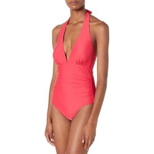 Tommy Hilfiger Womens Stretch Tummy Control Halter Neck One Piece Swimsuit(Raspberry)