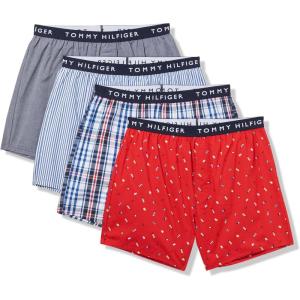 Tommy Hilfiger mens Cotton Classic 4-pack Woven Boxer(Anchor Blue Plaid  Primary Red Lighthouse Print  Anchor Blue Ithaca Stripe  Desert Sky)