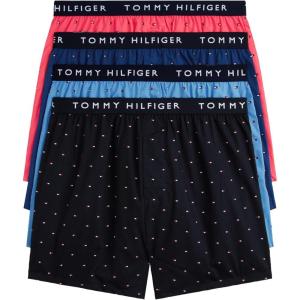 Tommy Hilfiger mens Cotton Classic 4-pack Woven Boxer(Dahlia Red  Desert Sky  Copenhagen Blue  Anchor Blue W/ Micro Flag Print)