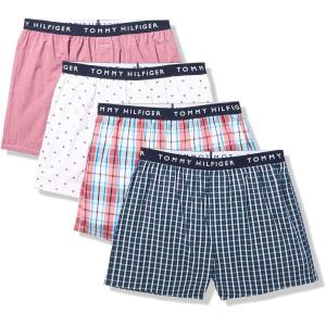 Tommy Hilfiger mens Cotton Classic 4-pack Woven Boxer(Dark Fuchsia Plaid  White Micro Flag  Navy Plaid  Rouge)