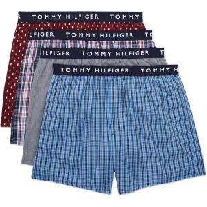 Tommy Hilfiger mens Cotton Classic 4-pack Woven Boxer(Desert Sky Plaid  Deep Rouge Print  Swedish Sea Plaid  Desert Sky)