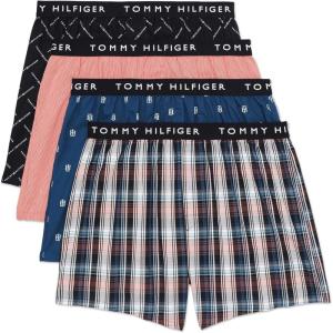 Tommy Hilfiger mens Cotton Classic 4-pack Woven Boxer(Iced Orange Plaid  Desert Sky Logo Print  Iced Orange Stripe  Cool Dip Logo Print)