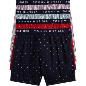 Tommy Hilfiger mens Cotton Classic 4-pack Woven Boxer(Navy Micro Flag  Boisenberry Micro Flag. Red Pin Stripe  Sea Pin Stripe)