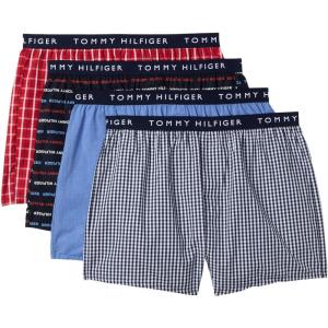 Tommy Hilfiger mens Cotton Classic 4-pack Woven Boxer(Primary Red Plaid  Desert Sky Logo Print  Royalty  Desert Sky Gingham)