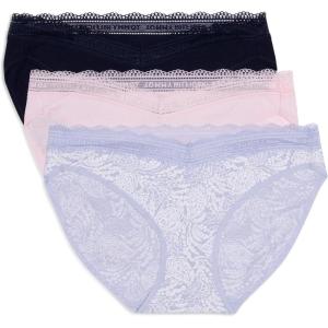 Tommy Hilfiger womens 3pk Cotton Logo Lace Trim V Bikini(Floral Paisley Heather/Blushing Bride/Sky Captain)