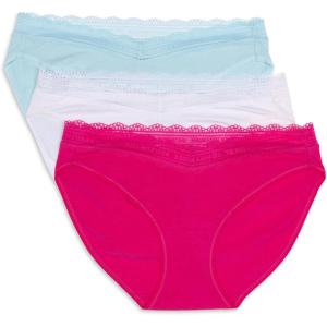 Tommy Hilfiger womens 3pk Cotton Logo Lace Trim V Bikini(Fuchsia Purple/Bright White/Clearwater)