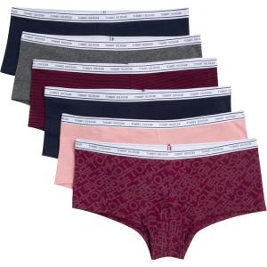 Tommy Hilfiger womens Classic Cotton Boyshort Underwear With Logo Waistband 6-pack(Th Diagonal Windsor Wine/Bridal Rose/Sky Captain/Charcoal Heather Grey/Sky Captain/Stripe Windsor Wine)