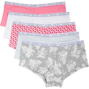 Tommy Hilfiger womens Classic Cotton Logoband Boyshort 5 Pack(Geo/Blue/Pink/White/Palm)