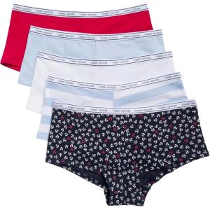 Tommy Hilfiger womens Classic Cotton Logoband Boyshort 5-pack(Mini Anchors Print/Tango Red/Bright White/Sweet Blue/Sweet Blue Stripe)