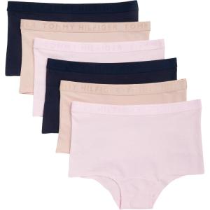 Tommy Hilfiger womens Logo Waistband Cotton Boyshort 6 Pack(Pink/Beige/Navy)