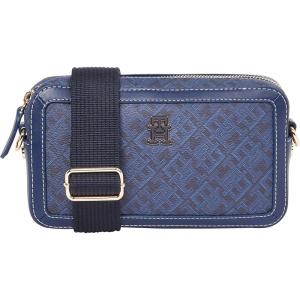 Tommy Hilfiger womens Monogram Leather Crossbody Bag(Space Blue)