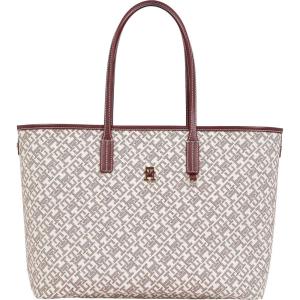 Tommy Hilfiger womens Monogram Leather Tote With Zipper Pocket(Oxblood)