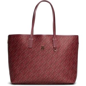 Tommy Hilfiger womens Monogram Leather Tote With Zipper Pocket(Rouge)