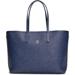 Tommy Hilfiger womens Monogram Leather Tote With Zipper Pocket(Space Blue)