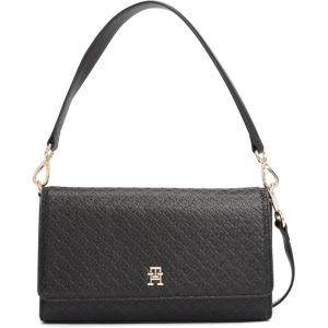 Tommy Hilfiger womens Monogram Shoulder Bag With Removable Crossbody Strap(Black)