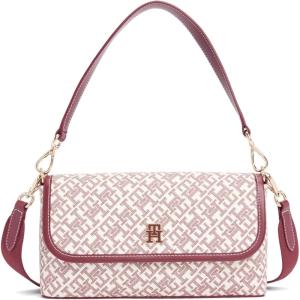 Tommy Hilfiger womens Monogram Shoulder Bag With Removable Crossbody Strap(Oxblood)