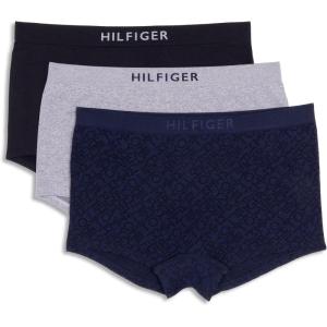 Tommy Hilfiger womens Seamless Matte & Shine Boyshort Underwear 3-pack(Sky Captain/Heather Grey/Black)